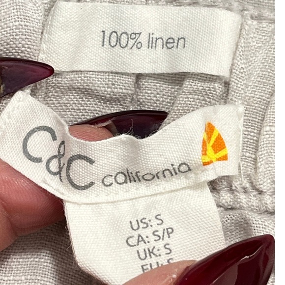 C&C California Linen Drawstring Waist Front Pocket Boyfriend Shorts S Womens - Picture 2 of 10